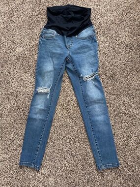 Classic Blue Maternity Skinny Jeans with Black Support Panel